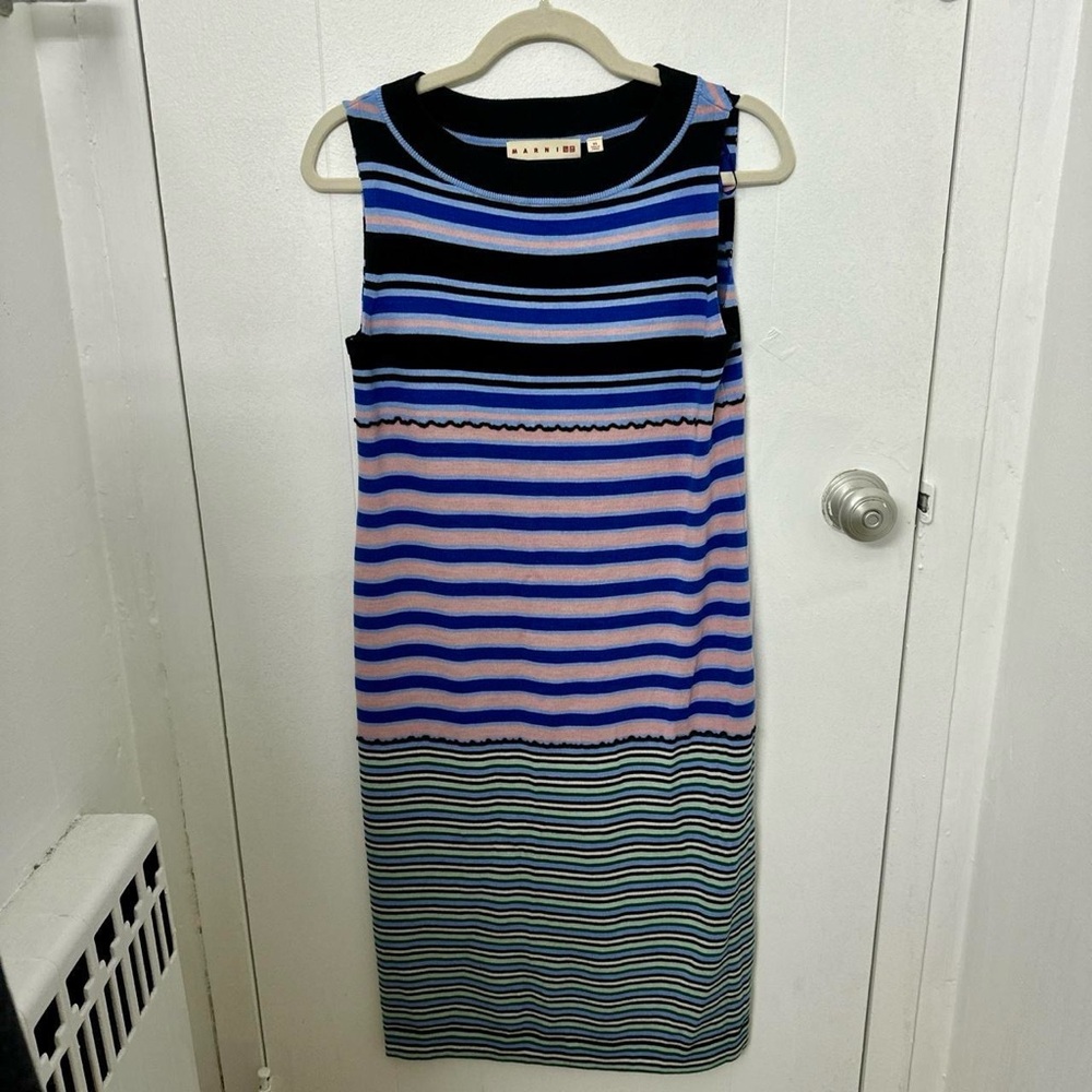 Marni Blue and Pink Striped Merino Wool Dress